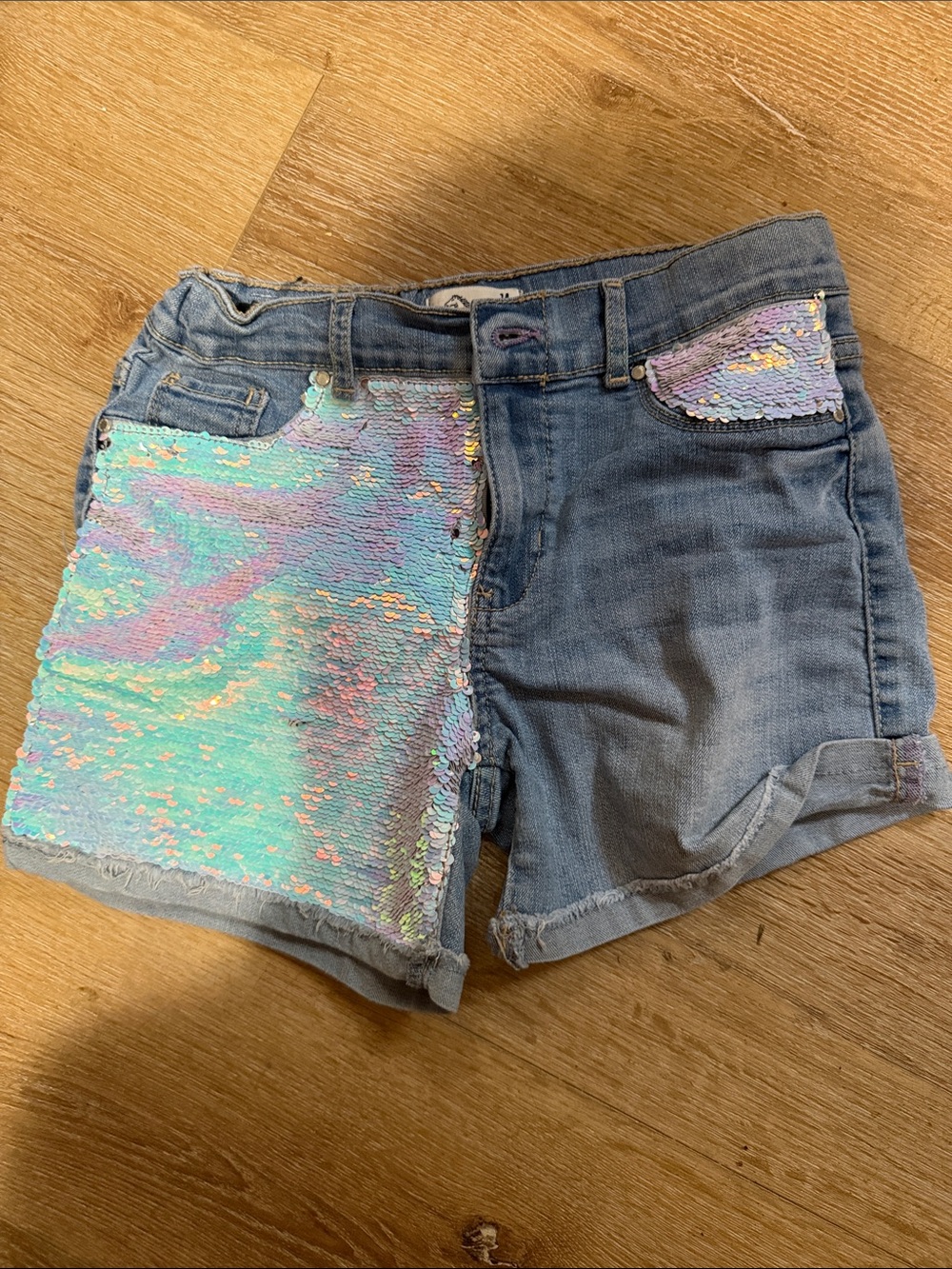 Jordache Denim Shorts with Aqua-Pastel Reversible Sequins